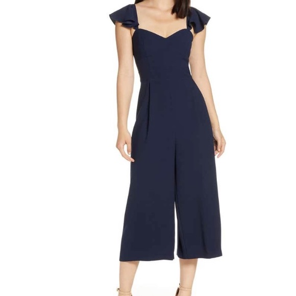 Eliza J Pants - NWT Eliza J ruffle sleeve Jumpsuit Blue SZ 12